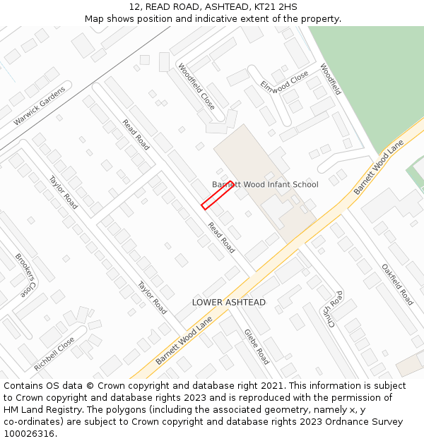 12, READ ROAD, ASHTEAD, KT21 2HS: Location map and indicative extent of plot