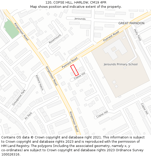 120, COPSE HILL, HARLOW, CM19 4PR: Location map and indicative extent of plot