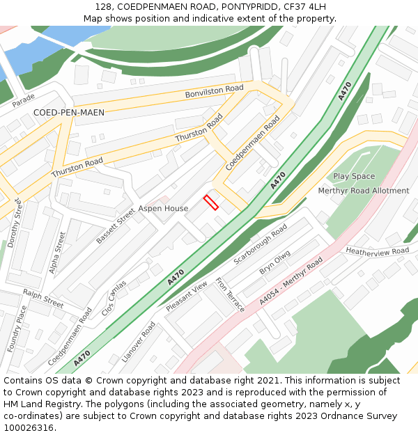 128, COEDPENMAEN ROAD, PONTYPRIDD, CF37 4LH: Location map and indicative extent of plot