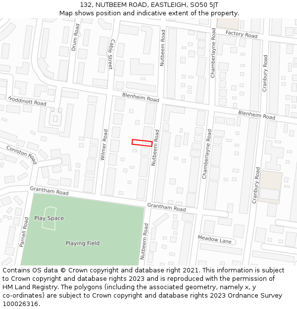 132, NUTBEEM ROAD, EASTLEIGH, SO50 5JT: Location map and indicative extent of plot