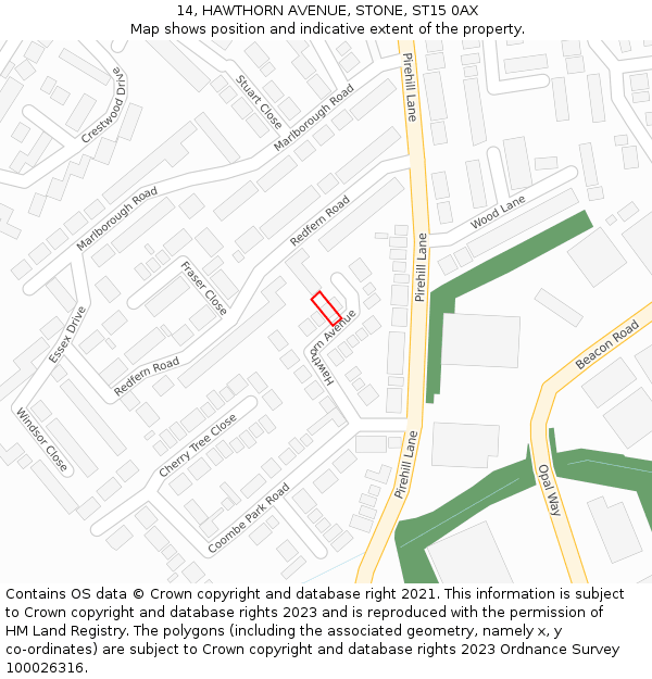 14, HAWTHORN AVENUE, STONE, ST15 0AX: Location map and indicative extent of plot