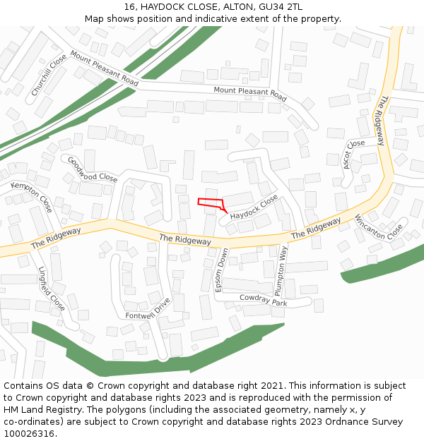 16, HAYDOCK CLOSE, ALTON, GU34 2TL: Location map and indicative extent of plot