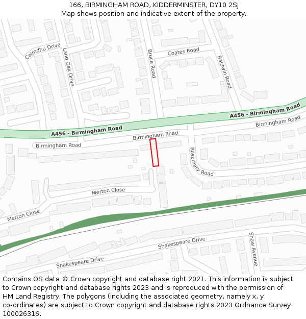 166, BIRMINGHAM ROAD, KIDDERMINSTER, DY10 2SJ: Location map and indicative extent of plot