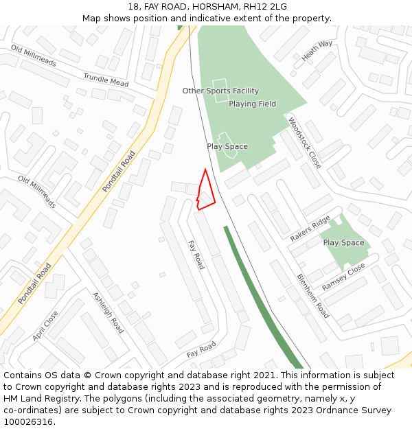 18, FAY ROAD, HORSHAM, RH12 2LG: Location map and indicative extent of plot