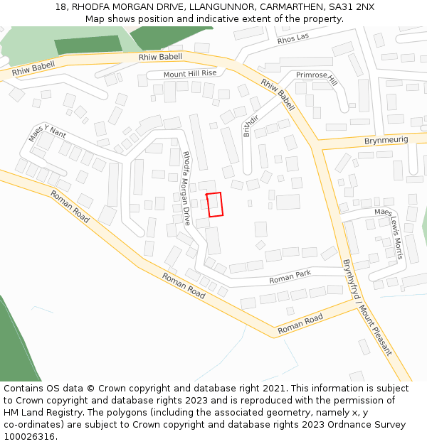 18, RHODFA MORGAN DRIVE, LLANGUNNOR, CARMARTHEN, SA31 2NX: Location map and indicative extent of plot