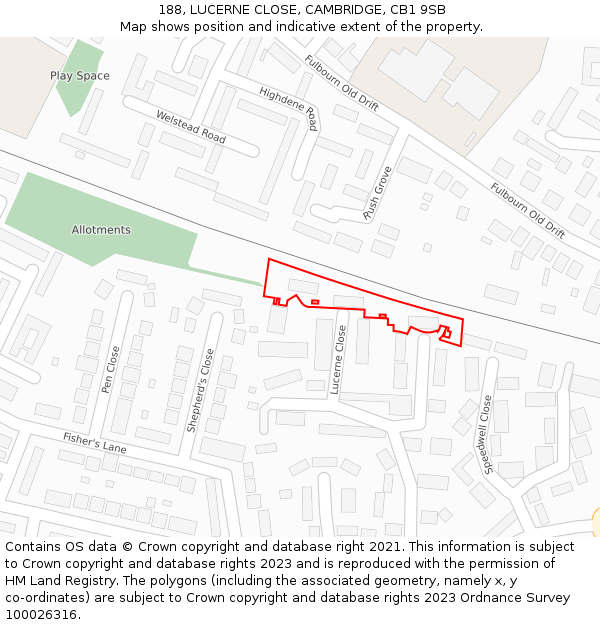 188, LUCERNE CLOSE, CAMBRIDGE, CB1 9SB: Location map and indicative extent of plot