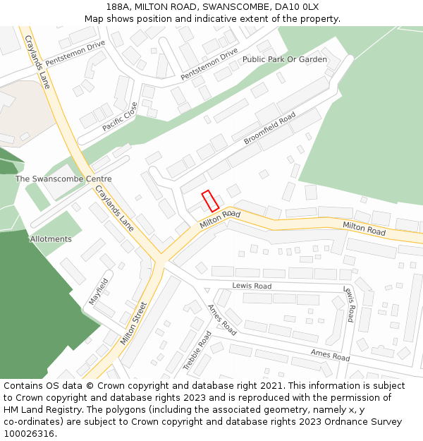 188A, MILTON ROAD, SWANSCOMBE, DA10 0LX: Location map and indicative extent of plot