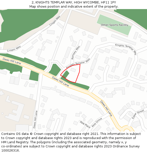 2, KNIGHTS TEMPLAR WAY, HIGH WYCOMBE, HP11 1PY: Location map and indicative extent of plot
