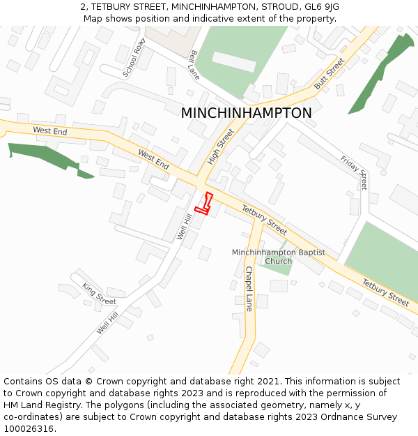 2, TETBURY STREET, MINCHINHAMPTON, STROUD, GL6 9JG: Location map and indicative extent of plot