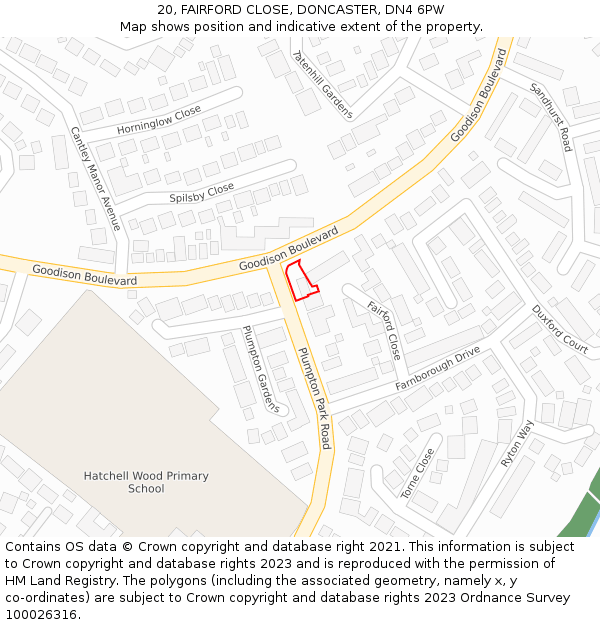 20, FAIRFORD CLOSE, DONCASTER, DN4 6PW: Location map and indicative extent of plot