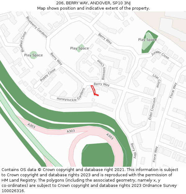 206, BERRY WAY, ANDOVER, SP10 3NJ: Location map and indicative extent of plot