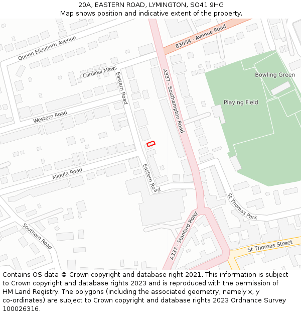 20A, EASTERN ROAD, LYMINGTON, SO41 9HG: Location map and indicative extent of plot