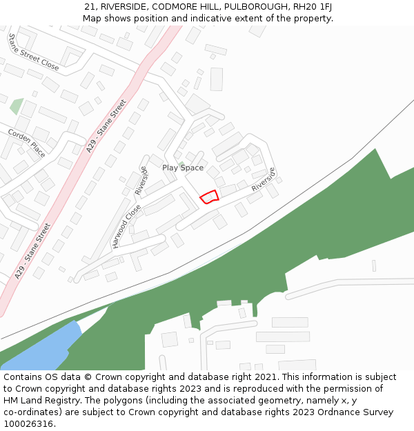 21, RIVERSIDE, CODMORE HILL, PULBOROUGH, RH20 1FJ: Location map and indicative extent of plot