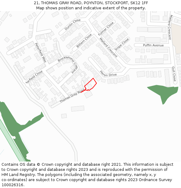 21, THOMAS GRAY ROAD, POYNTON, STOCKPORT, SK12 1FF: Location map and indicative extent of plot