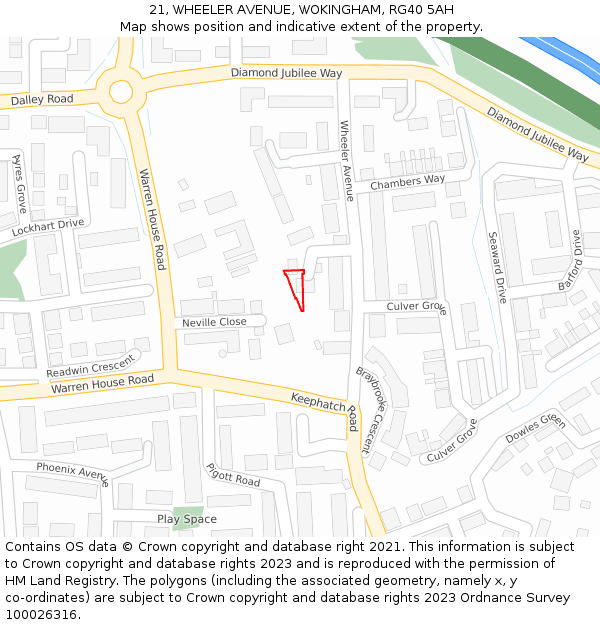 21, WHEELER AVENUE, WOKINGHAM, RG40 5AH: Location map and indicative extent of plot