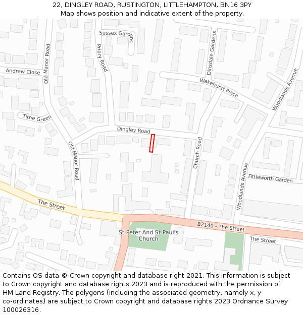 22, DINGLEY ROAD, RUSTINGTON, LITTLEHAMPTON, BN16 3PY: Location map and indicative extent of plot