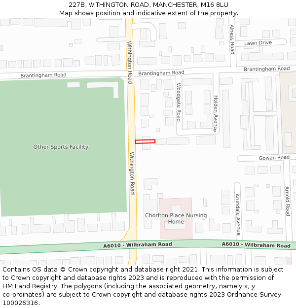 227B, WITHINGTON ROAD, MANCHESTER, M16 8LU: Location map and indicative extent of plot