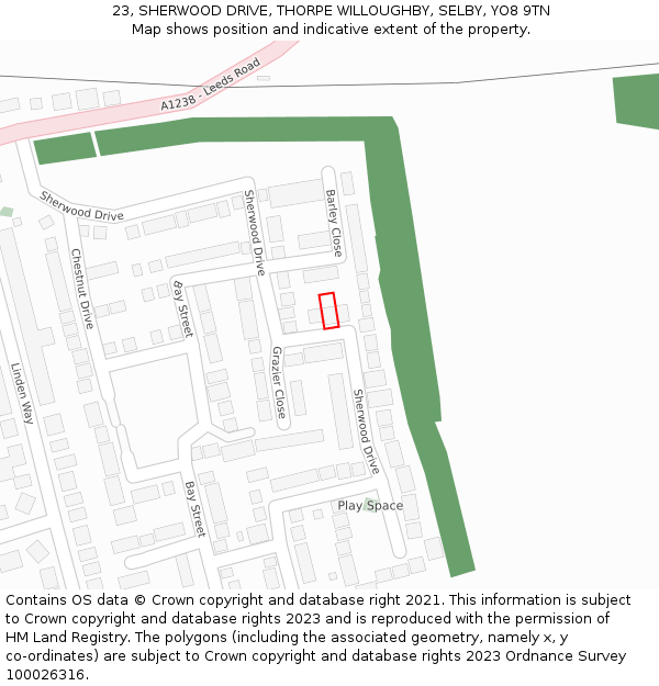 23, SHERWOOD DRIVE, THORPE WILLOUGHBY, SELBY, YO8 9TN: Location map and indicative extent of plot