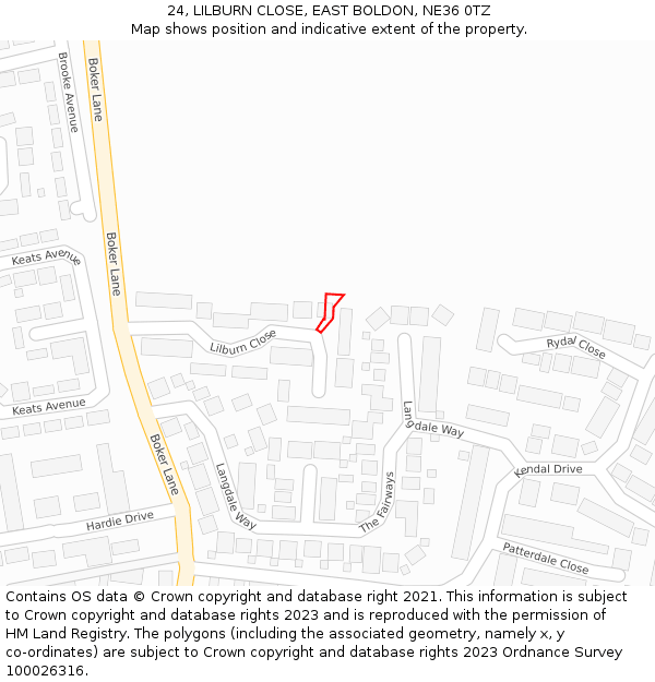 24, LILBURN CLOSE, EAST BOLDON, NE36 0TZ: Location map and indicative extent of plot