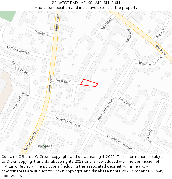 24, WEST END, MELKSHAM, SN12 6HJ: Location map and indicative extent of plot