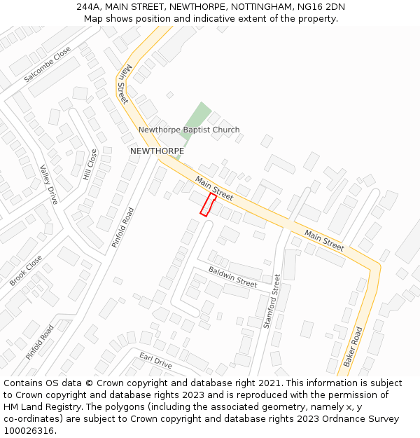 244A, MAIN STREET, NEWTHORPE, NOTTINGHAM, NG16 2DN: Location map and indicative extent of plot