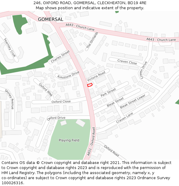 246, OXFORD ROAD, GOMERSAL, CLECKHEATON, BD19 4RE: Location map and indicative extent of plot