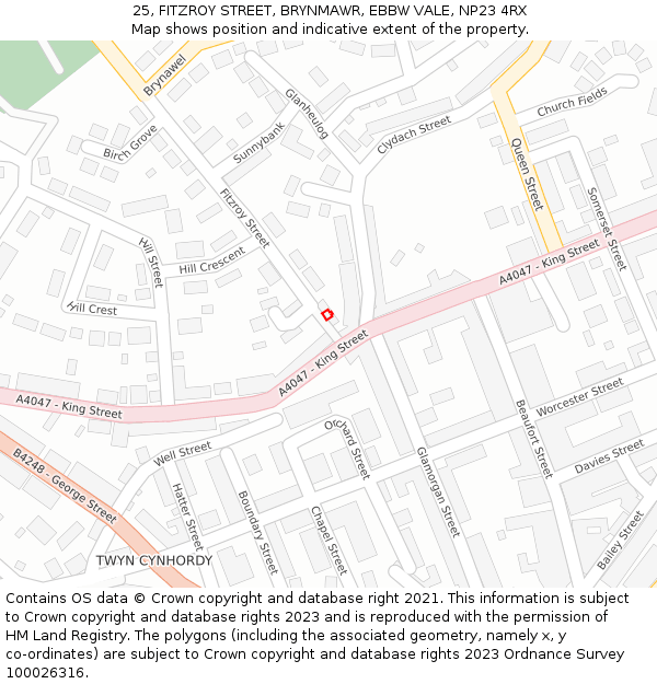 25, FITZROY STREET, BRYNMAWR, EBBW VALE, NP23 4RX: Location map and indicative extent of plot