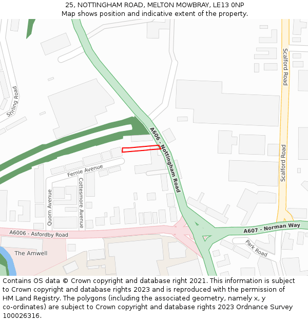 25, NOTTINGHAM ROAD, MELTON MOWBRAY, LE13 0NP: Location map and indicative extent of plot