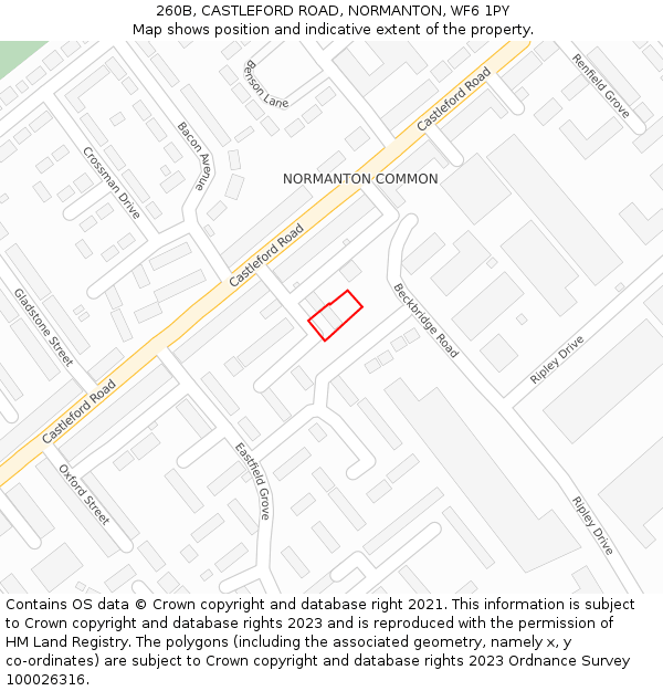 260B, CASTLEFORD ROAD, NORMANTON, WF6 1PY: Location map and indicative extent of plot