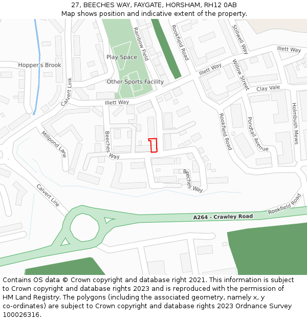 27, BEECHES WAY, FAYGATE, HORSHAM, RH12 0AB: Location map and indicative extent of plot