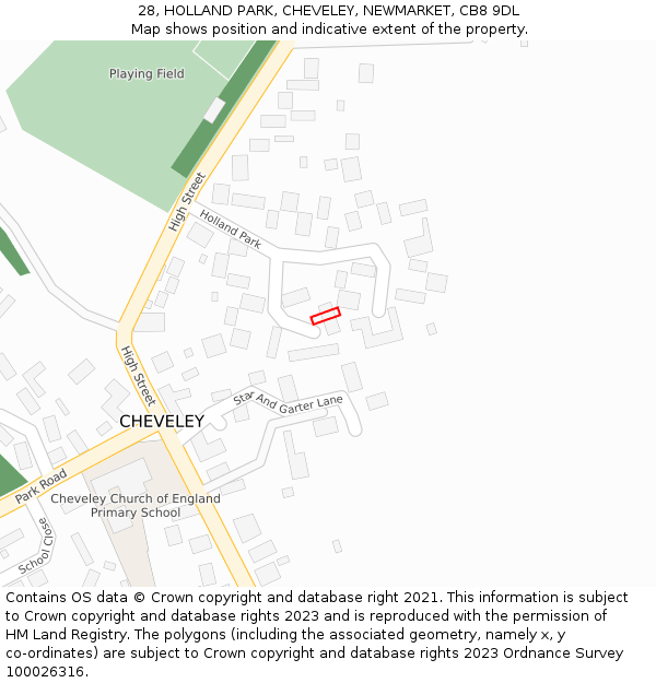 28, HOLLAND PARK, CHEVELEY, NEWMARKET, CB8 9DL: Location map and indicative extent of plot