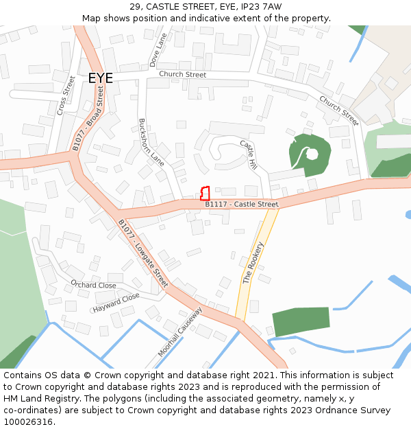 29, CASTLE STREET, EYE, IP23 7AW: Location map and indicative extent of plot