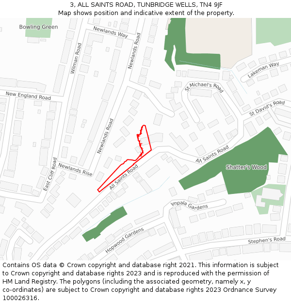 3, ALL SAINTS ROAD, TUNBRIDGE WELLS, TN4 9JF: Location map and indicative extent of plot
