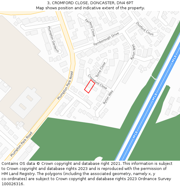3, CROMFORD CLOSE, DONCASTER, DN4 6PT: Location map and indicative extent of plot