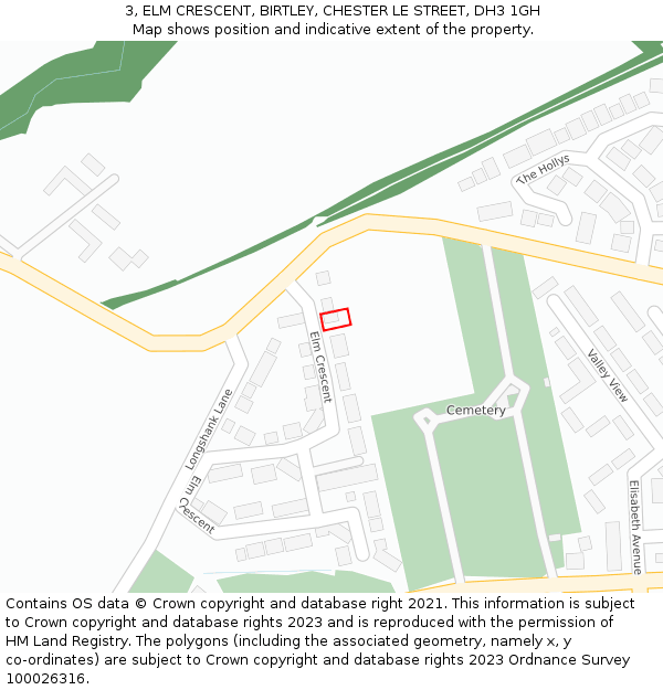 3, ELM CRESCENT, BIRTLEY, CHESTER LE STREET, DH3 1GH: Location map and indicative extent of plot