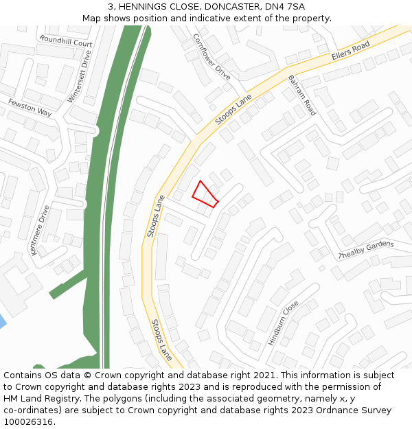 3, HENNINGS CLOSE, DONCASTER, DN4 7SA: Location map and indicative extent of plot