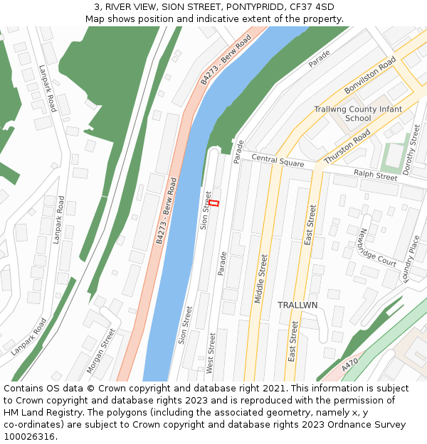 3, RIVER VIEW, SION STREET, PONTYPRIDD, CF37 4SD: Location map and indicative extent of plot