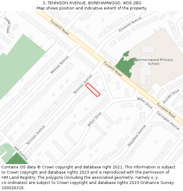 3, TENNISON AVENUE, BOREHAMWOOD, WD6 2BG: Location map and indicative extent of plot