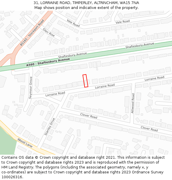 31, LORRAINE ROAD, TIMPERLEY, ALTRINCHAM, WA15 7NA: Location map and indicative extent of plot