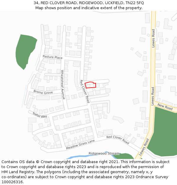 34, RED CLOVER ROAD, RIDGEWOOD, UCKFIELD, TN22 5FQ: Location map and indicative extent of plot