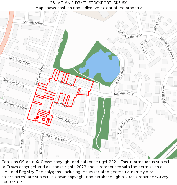 35, MELANIE DRIVE, STOCKPORT, SK5 6XJ: Location map and indicative extent of plot