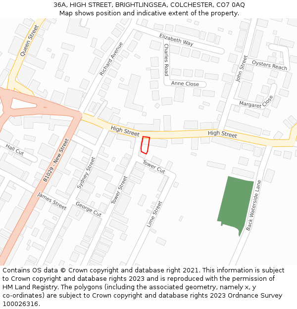 36A, HIGH STREET, BRIGHTLINGSEA, COLCHESTER, CO7 0AQ: Location map and indicative extent of plot