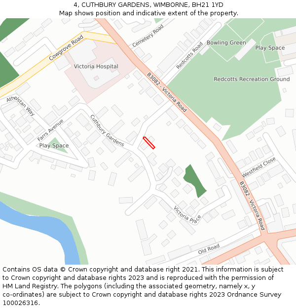 4, CUTHBURY GARDENS, WIMBORNE, BH21 1YD: Location map and indicative extent of plot