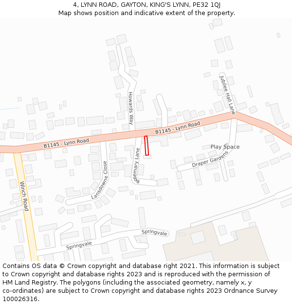 4, LYNN ROAD, GAYTON, KING'S LYNN, PE32 1QJ: Location map and indicative extent of plot