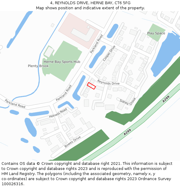 4, REYNOLDS DRIVE, HERNE BAY, CT6 5FG: Location map and indicative extent of plot