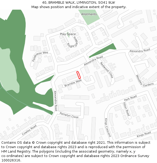 40, BRAMBLE WALK, LYMINGTON, SO41 9LW: Location map and indicative extent of plot