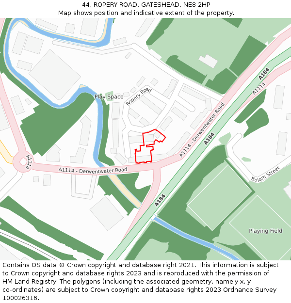 44, ROPERY ROAD, GATESHEAD, NE8 2HP: Location map and indicative extent of plot