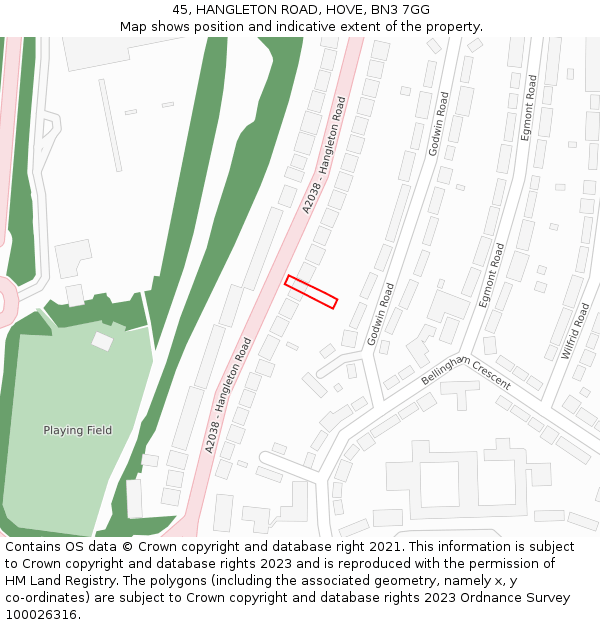 45, HANGLETON ROAD, HOVE, BN3 7GG: Location map and indicative extent of plot