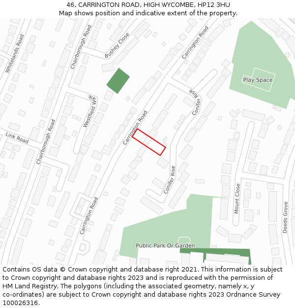 46, CARRINGTON ROAD, HIGH WYCOMBE, HP12 3HU: Location map and indicative extent of plot
