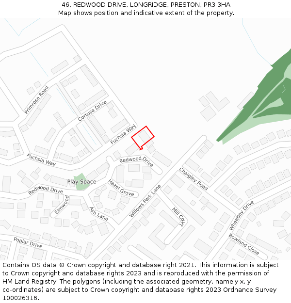 46, REDWOOD DRIVE, LONGRIDGE, PRESTON, PR3 3HA: Location map and indicative extent of plot